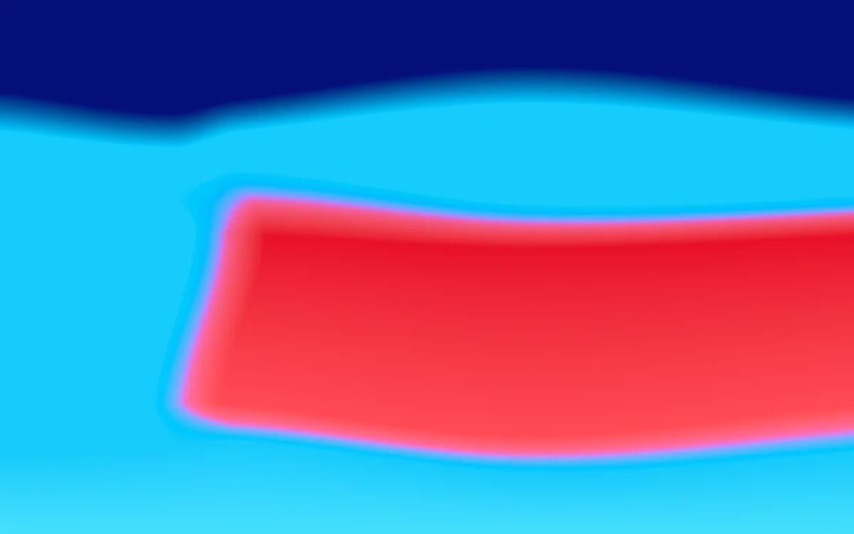 Current: A red body pushing into a cyan field under a navy sky.