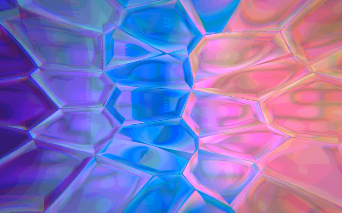 Kaleidoscope: Frosted cells under a hard lens. Everything pushed at once.